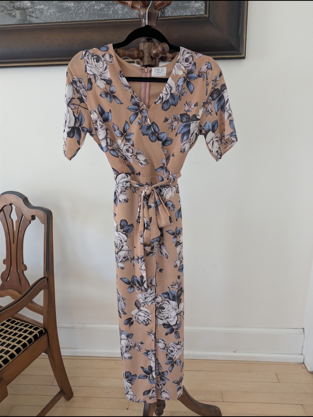 Sienna Sky Peach Floral Tie-Waist Hi Lo Maxi Dress